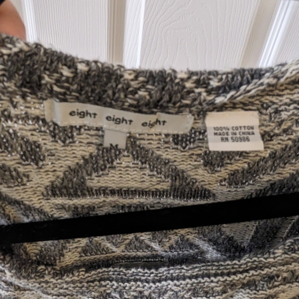 Eight Eight Eight Geometric Pattern Knit Poncho Tassel Fringe Gray Women's M - Picture 3 of 3